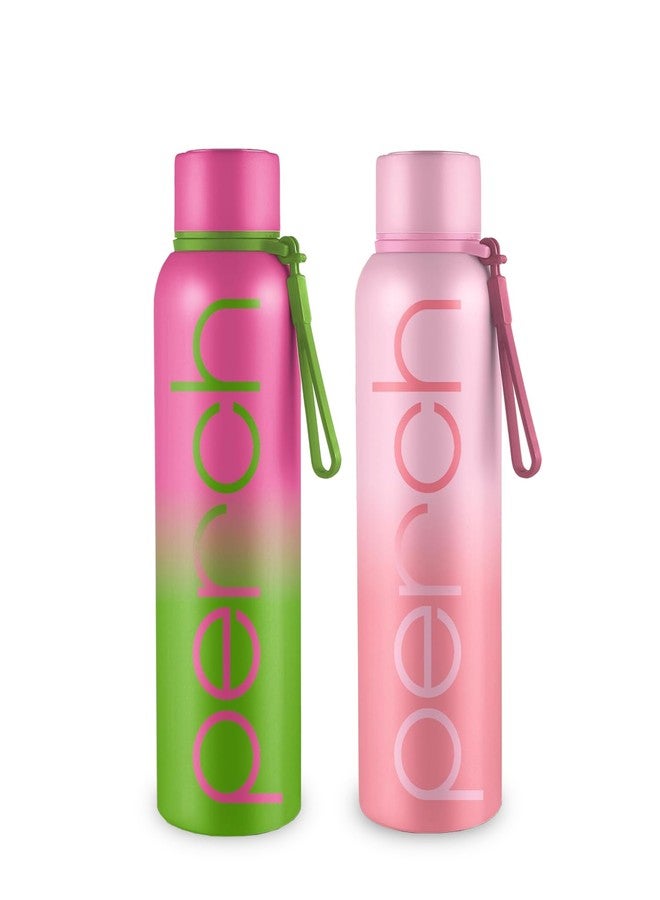 Perch Zion Hot & Cold Steel Water Bottle Set of 2 (720 ml Each), ISI Certified, Vacuum Insulated | Leak Proof, BPA-Free | for Couples, Gift for His & Her |Kids, Men & Women|Cotton Candy & Green-Pink - Image 1